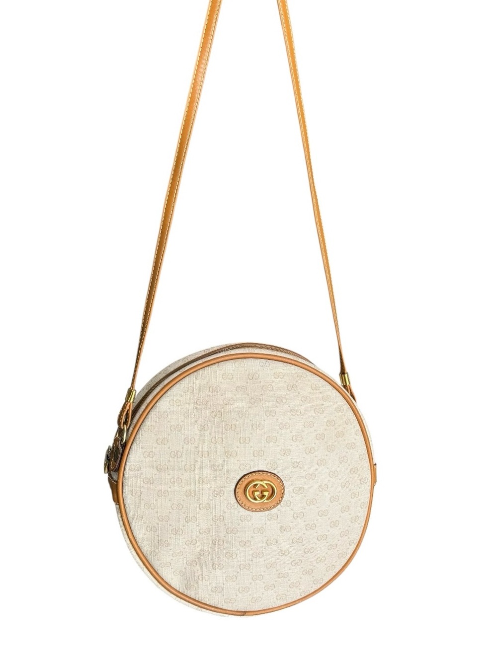 GUCCI Micro GG Supreme Crossbody Vintage Round Canteen Cream Shoulder Bag - Picture 11 of 16